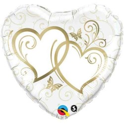 Globo corazon blanco y oro con helio 18 46 cm