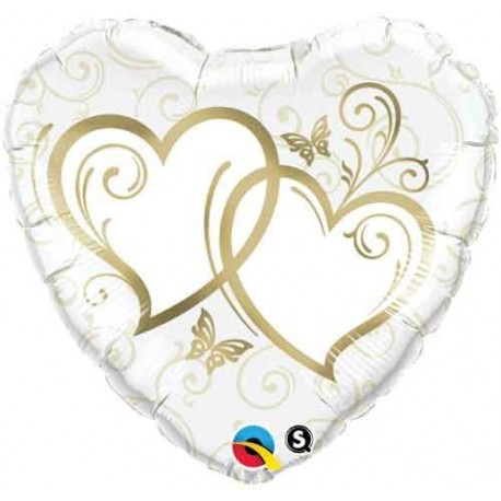 Globo corazon blanco y oro con helio 18 46 cm