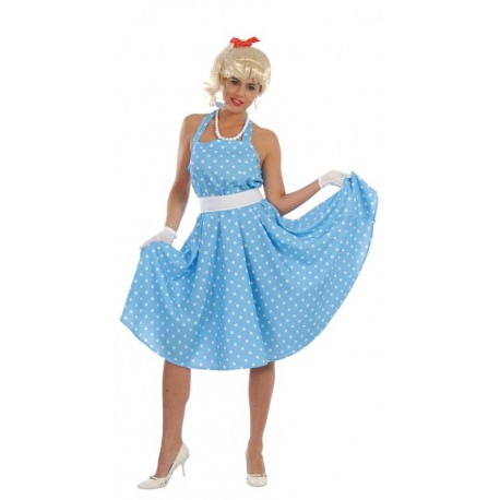 Disfraz sandy adulta talla L vestido azul anos 60