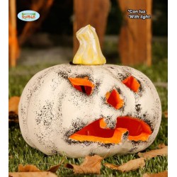 Calabaza blanca con luz 13 cm halloween