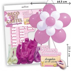 Kit globos comunion para nina flor con cartel