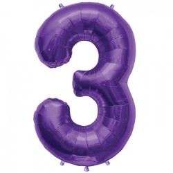 Globo numero 3 color purpura morado 86 cm helio