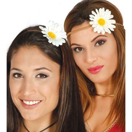 Diadema flor margarita blanca hippie cinta cabeza