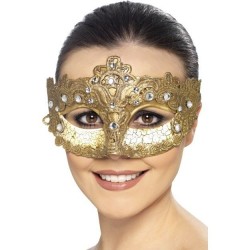 Mascara veneciana de lujo dorada con pedreria