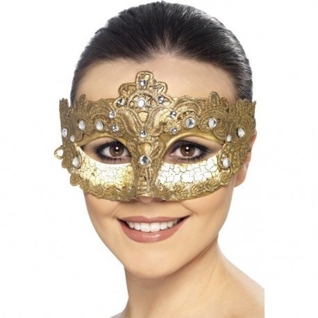 Mascara veneciana de lujo dorada con pedreria