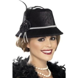 Sombrero negro dama años 20 mujer