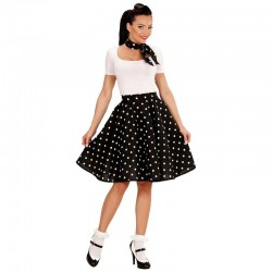 Falda lunares polka negra años 50 con pañuelo