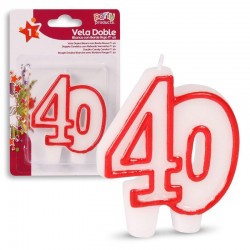 Vela numero 40 blanca borde rojo doble