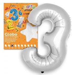 Globo numero 3 color plata 124x86 cm