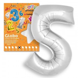 Globo numero 5 color plata 119x86 cm