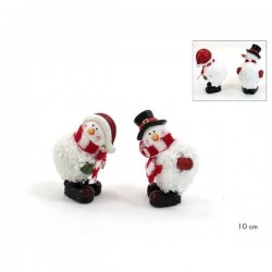 Figura muñeco nieve ceramica 10 cm lana