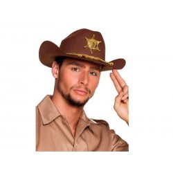 Sombrero sheriff marron con insignia y cordon rick