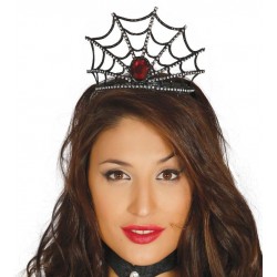 Diadema tela de arana con gema roja para halloween barato