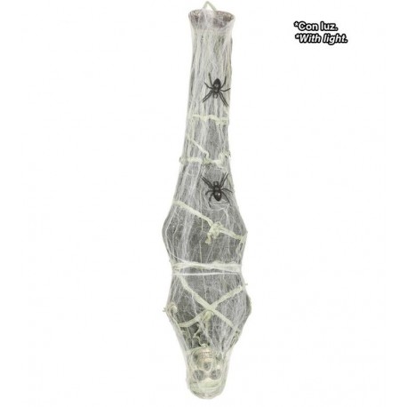 Esqueleto colgante en tela de arana con luz 120 cms