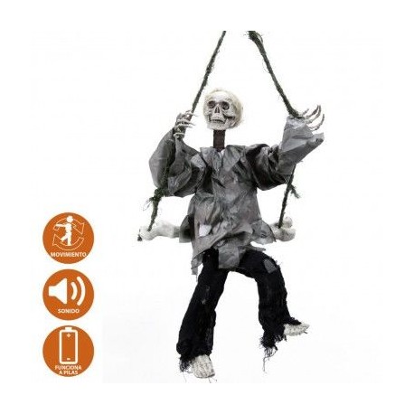 Muneco esqueleto con columpio halloween con movimiento y sonido