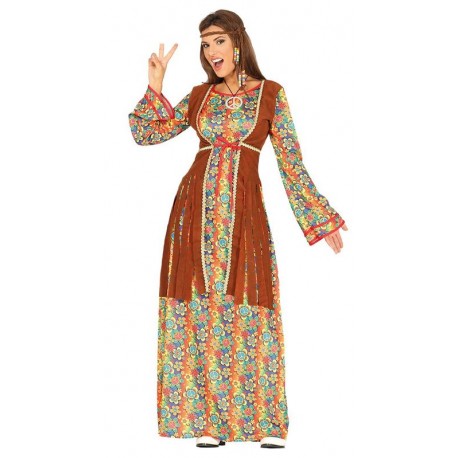 Disfraz hippie vestido largo para mujer talla M 38 40