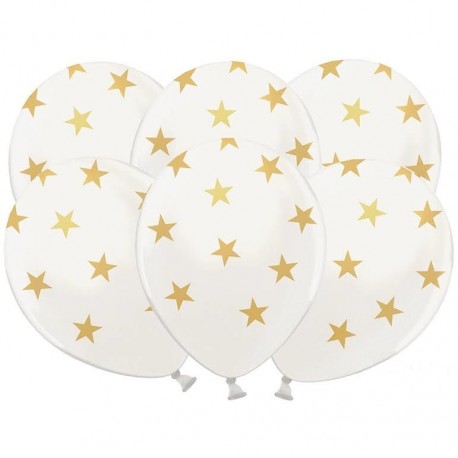Globos blancos perlados con estrellas oro 6 uds 30 cm