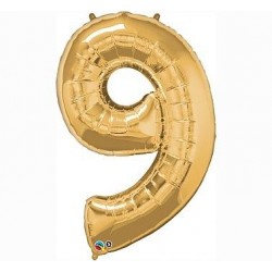 Globo numero 9 oro de foil para helio o aire 86 x 58 cm