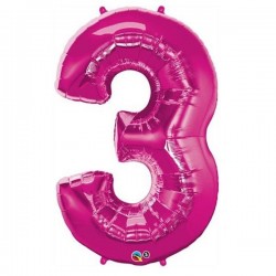 Globo numero 3 rosa de foil para helio o aire 86 x 55 cm