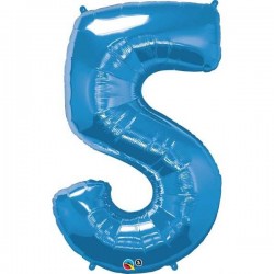 Globo numero 5 azul de foil para helio o aire 86 x 53 cm