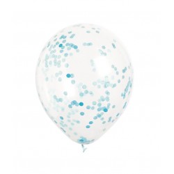 Globos transparentes con confeti azul claro 6 uds 30 cm