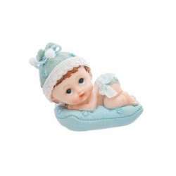 Figura niño en almoada azul 9 cm babyshower o nacimiento
