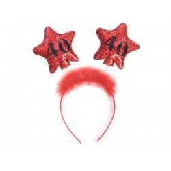 Diadema 40 cumpleaños estrellas en rojo con marabu
