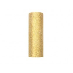 Tul oro con purpurina rollo 9mt x 15 cm