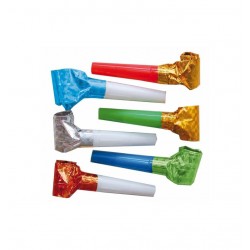 Matasuegras metalicos olograficos de colores 6 unidades espantasuegras
