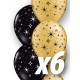 Globos negro y oro conestrellas 6 uds qualatex 30 cm