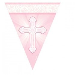 Banderin triangular primera comunion rosa