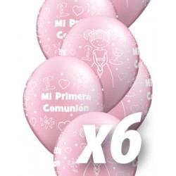Globo de comunion rosa perlado para niña 6 uds qualatex 30 cm