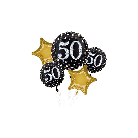 Bouquet globos para 50 cumpleanos negro y oro