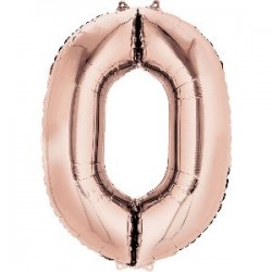 Globo numero 0 rosa dorado de foil para helio o aire 88 x 66 cm