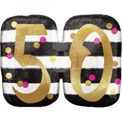 Globo 50 cumpleaños oro y rosa 63cm x 50cm