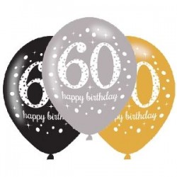 Globos 60 cumpleanos oro plata y negro 6 uds latex 1139 275cm