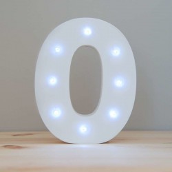 Numero 0 en madera blanca con luz led