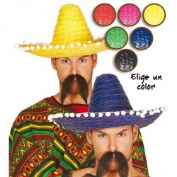 SOMBRERO MEXICANO PAJA 45 CM COLORES MEJICANO