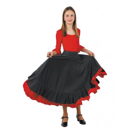 Falda andaluza infantil negra y roja baile sevillana talla 12