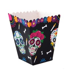 Cajita para palomitas o golosinas calaveras dia muertos 15 x 8 cm unidad