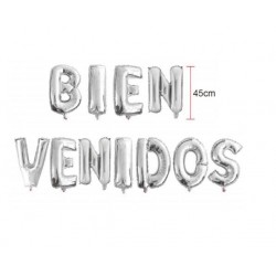 Letras Bienvenidos plata en globo de 45 cm