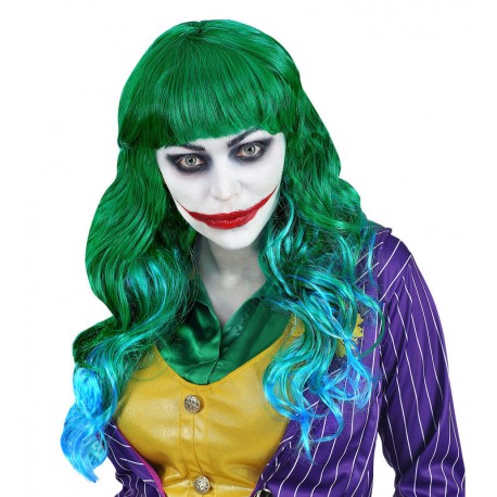 Peluca verde con flequillo para mujer Joker