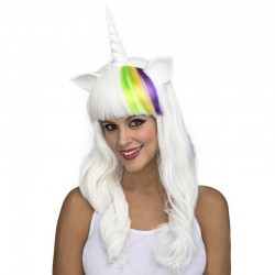 Peluca unicornio blanca con mechon para mujer