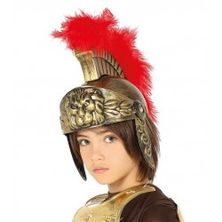 Casco soldado romano infantil dorado con pluma roja