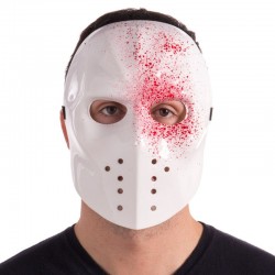 Mascara Jason blanca con sangre jockey halloween