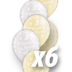 Globos Boda vivan los novios 6 uds 30 cm Qualatex