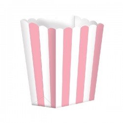 Caja para palomitas rayas blancas y rosa 5 uds de 13 cm