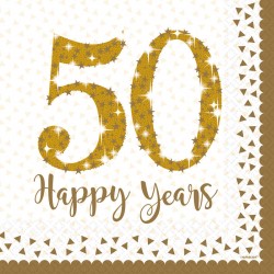 Servilletas 50 aniversario blancas y oro 16 uds 33cm