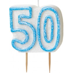 Vela 50 cumpleaños azul y blanca