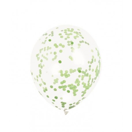 Globos transparentes con confeti verde 6 uds 30 cm